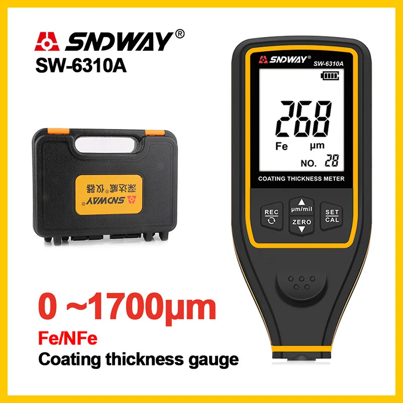 SNDWAY цифровой толщиномер краски пленка покрытие тестер Толщиномер SW-6310A 0~ 1700um автоматический толщиномер краски