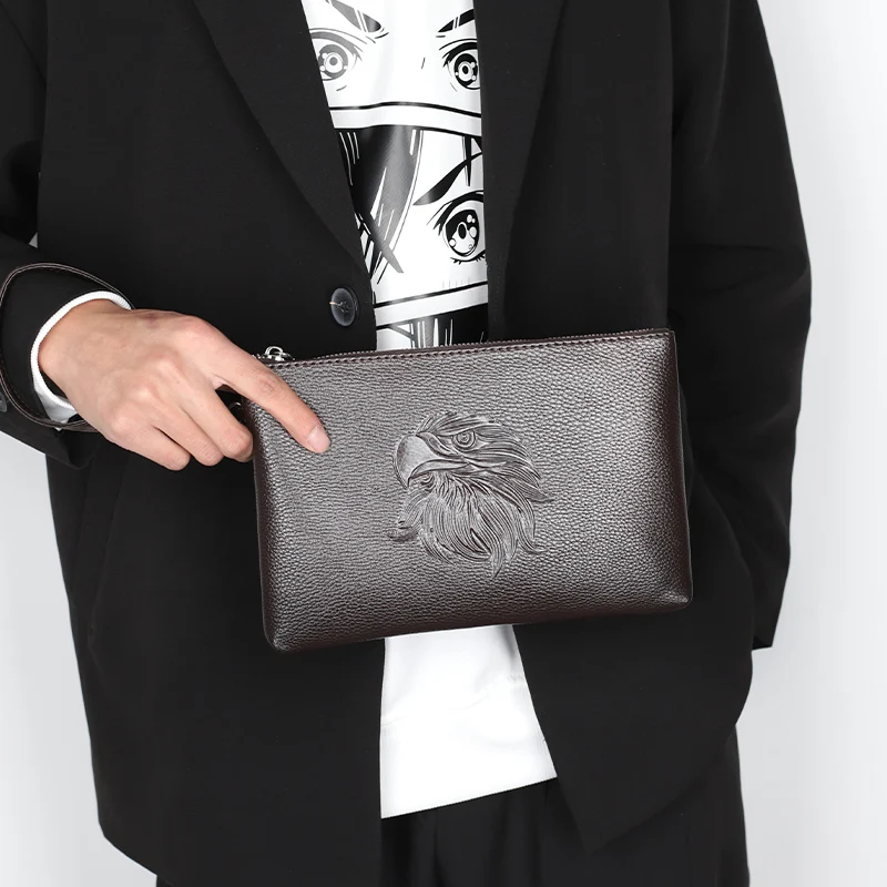 Black Brown Eagle Emboss PU Leather Man Day Clutch Bag 2022 Long Design Fashion Man Wallet Purse Business Male Mobile Cardholder