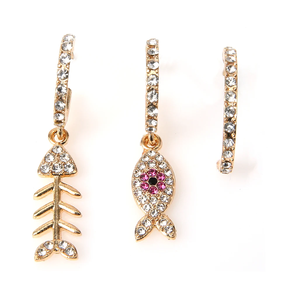 Серьги-подвески JEWDY Boho Fishbone 3 шт./компл. Стразы серьги-подвески в виде рыбы