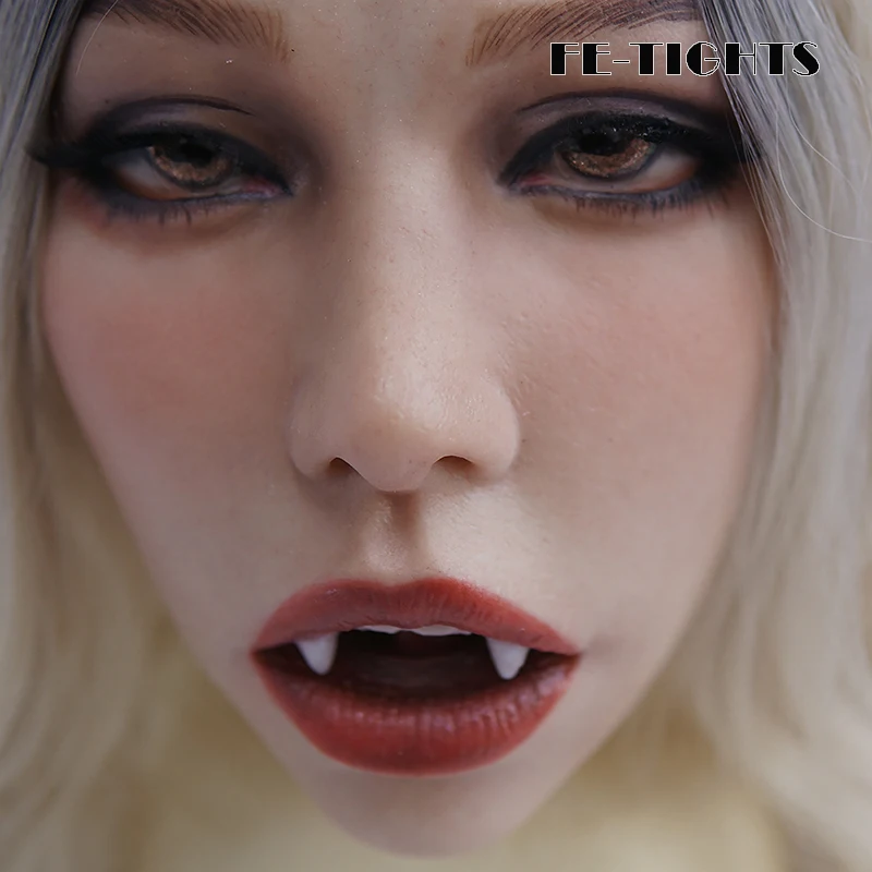 (Vampire Poppy)Crossdress Full Head Realistic Silicone Female Girl Open Mouth Gag Cosplay Transgender Sex Mask Vampire Makeup |