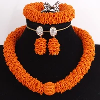 dudo necklace set orange choker african beaded bold jewellery earrings bracelet necklace for nigerian wedding party ladies gift