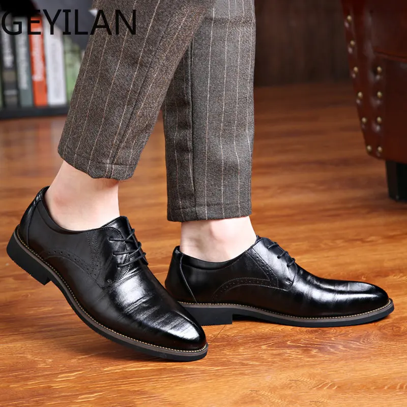 

Summer Men Leather Shoes Dress Shoes Male Business Lace Up Solid Man Oxfords Shoes Comfortable Big Size 38-48 Flat Man