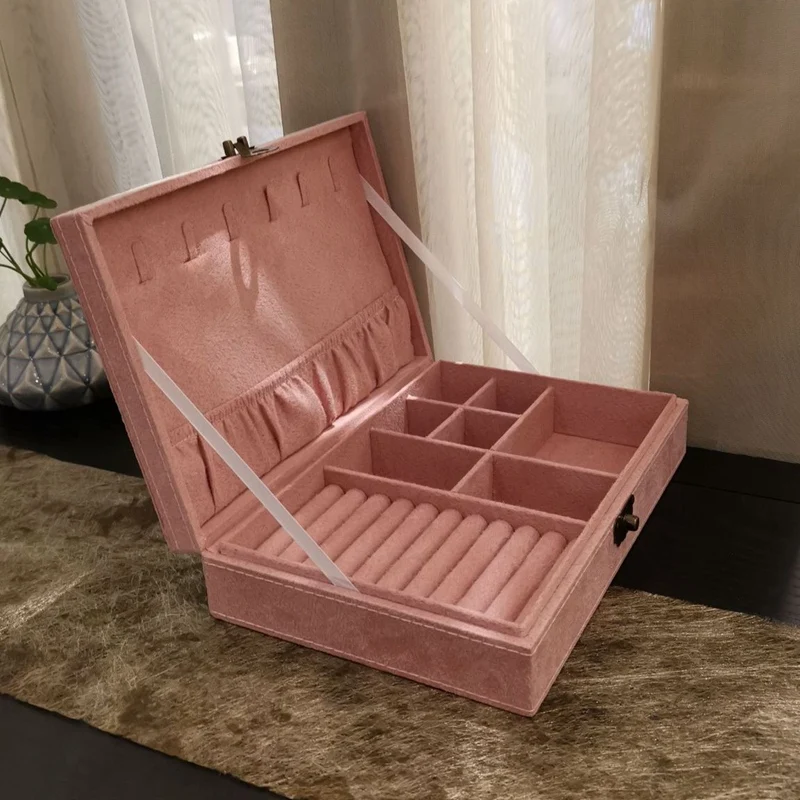 

Fashion Square Jewelry Box Single Layer Embroidery Makeup Storage Box Necklace Ring Necklace Storage Box