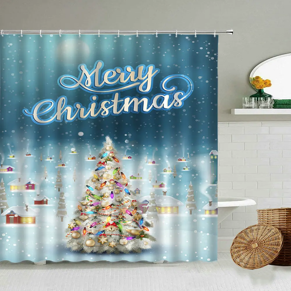 Занавеска для душа с изображением рождественской елки и снежной сцены | Дом сад