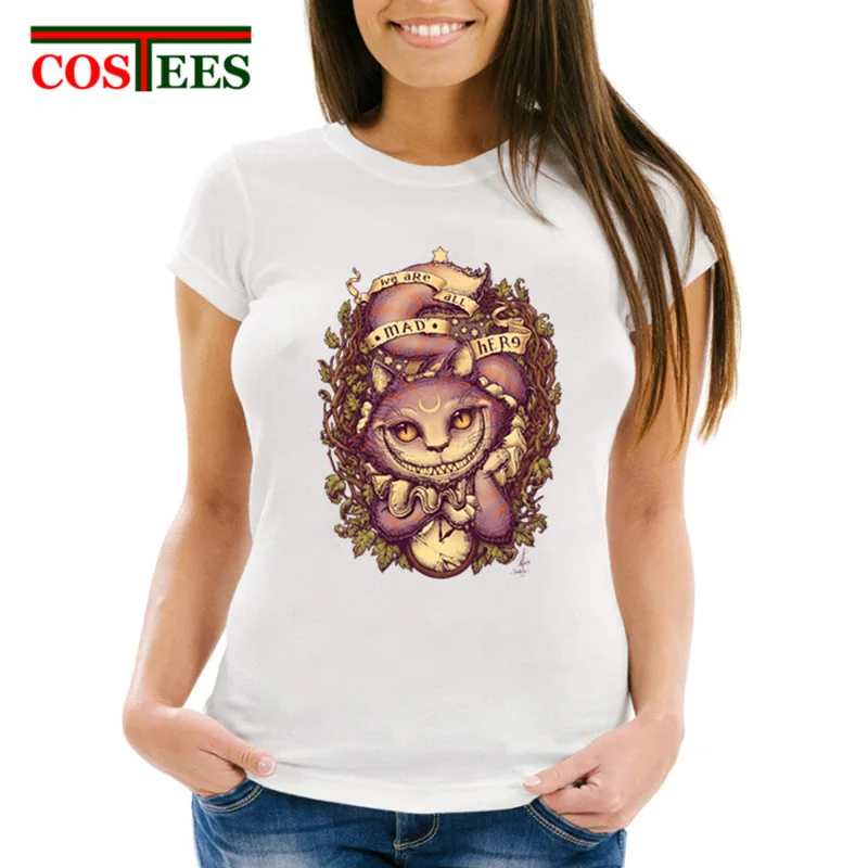 Camiseta летняя футболка мы все Бешеные здесь Алиса в стране чудес Чеширский кот для