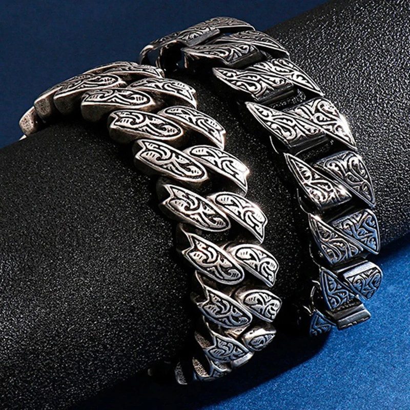 

20mm Chunky Punk Rock Men Curb Cuban Chain Bracelet Hiphop Vintage Stainless Steel Charm Bike Biker Bracelets Male Jewelry 2020