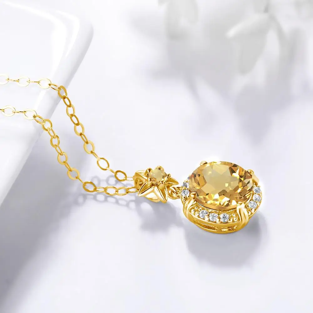14K ювелирные изделия из золота 100% Стерлинговое Серебро 925 пробы кулон цитрина