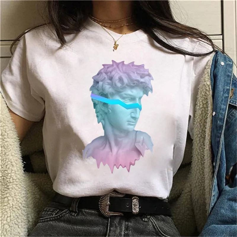 

Women Harajuku Aesthetic 90s T-shirt Ullzang Hand Print Tshirt Funny Cartoon Top Tees Female Michelangelo David Grunge T Shirt