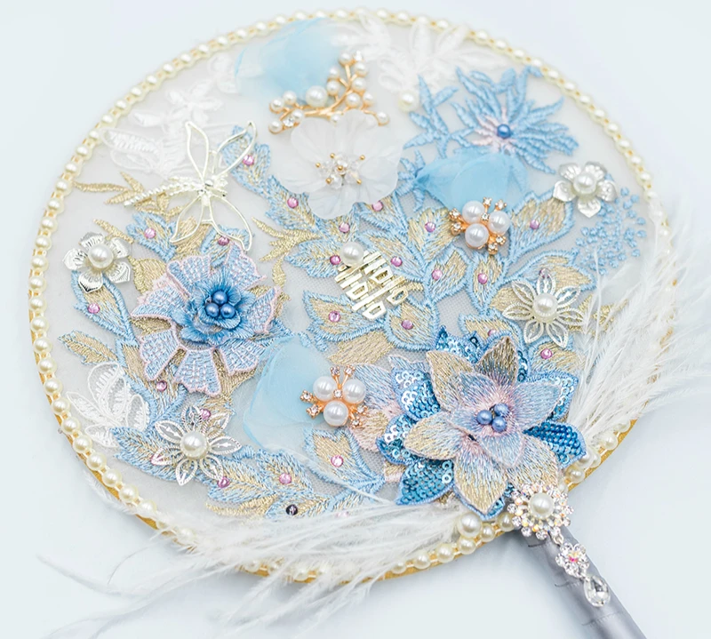 

Luxury Wedding Feather Hand Fans with Bamboo Holder DIY Custom Hand Fan Silk Chinese Fans Home Decor Accessories Chinese Gifts