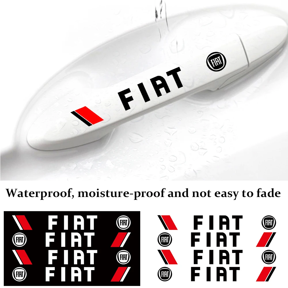 

4PC Car Door Handle Sticker Rear View Mirror Sticker Wheel Stickers with Logo for Fiat Panda Bravo Punto 500 59 Auto Accessories