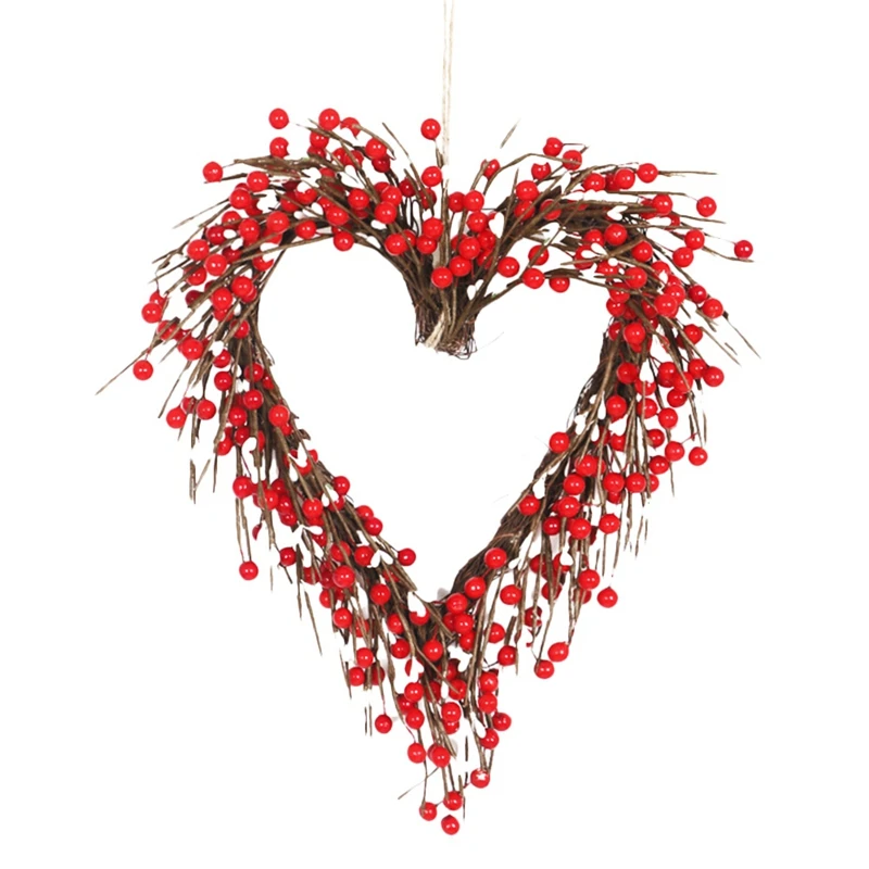 

Венок на День святого Валентина, красные ягоды, венки в форме сердца для входной двери, окна на, свадьбы, вечеринки, фермерский Декор для дома