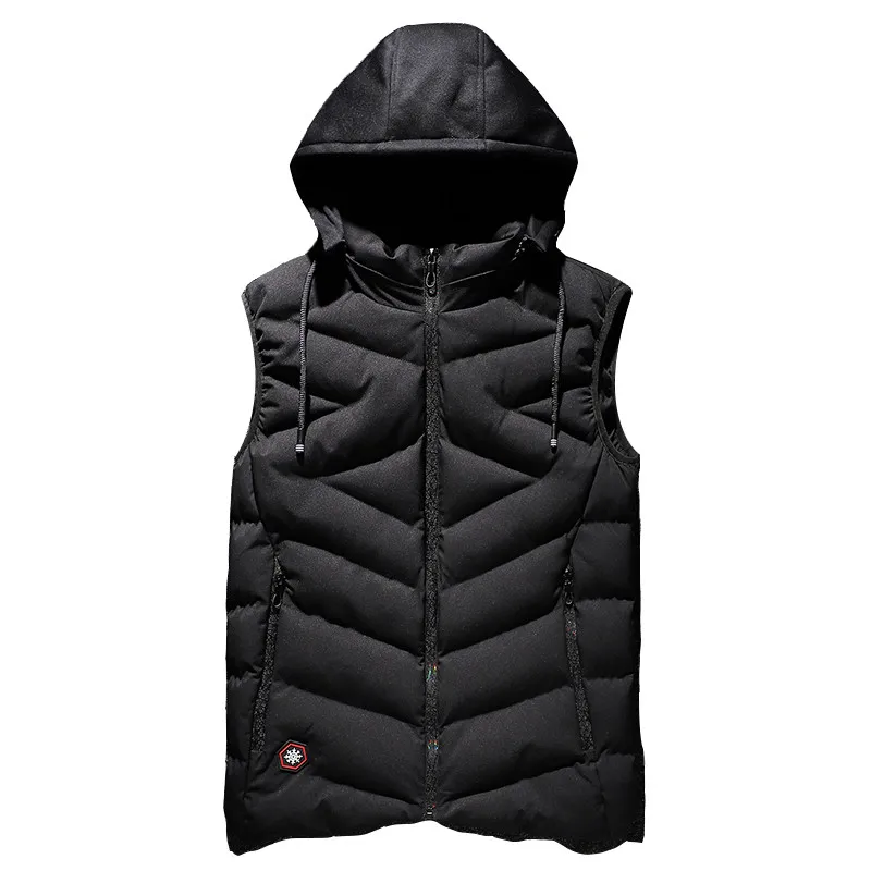 Mens Winter Vests Plus Size 6-8XL Mens Down Vest Outwear Men Sleeveless Jackets Men Thicken Warm Hoodie Vest Jacket Coat - Цвет: Черный