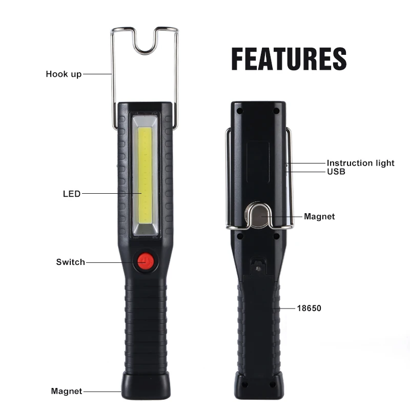 4 Modes LED Work light Rechargeable Cob Super Bright Flashlight Torch Portable Inspection Magnet Lamp For Car Repair Home | Лампы и