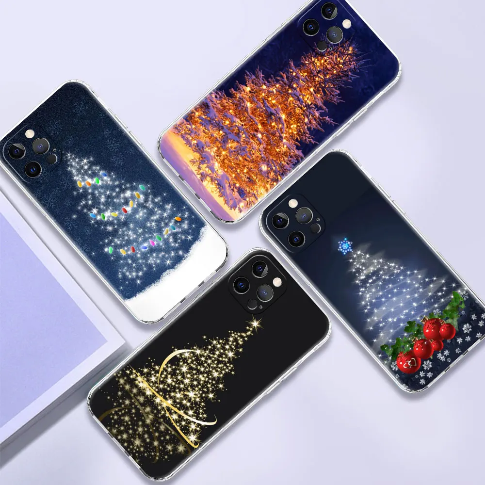 

Case For Apple iPhone 11 12 13 Pro Max 7 XR X XS 6 8 6S Plus 5 5S SE 2020 Clear Soft Christmas Tree Phone Cover Funda Shell