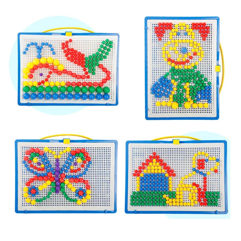 

For Children 296pcs Mosaic Picture Puzzle Toy Children Composite Intellectual Educational Mushroom Nail Kit Toys with Box