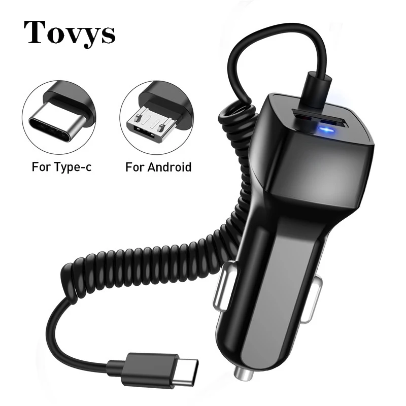

Автомобильное зарядное устройство Mini USB с кабелем Micro USB Type-C, прикуриватель, зарядное устройство для телефона, адаптер для Samsung S10 S20 Plus Xiaomi Huawei