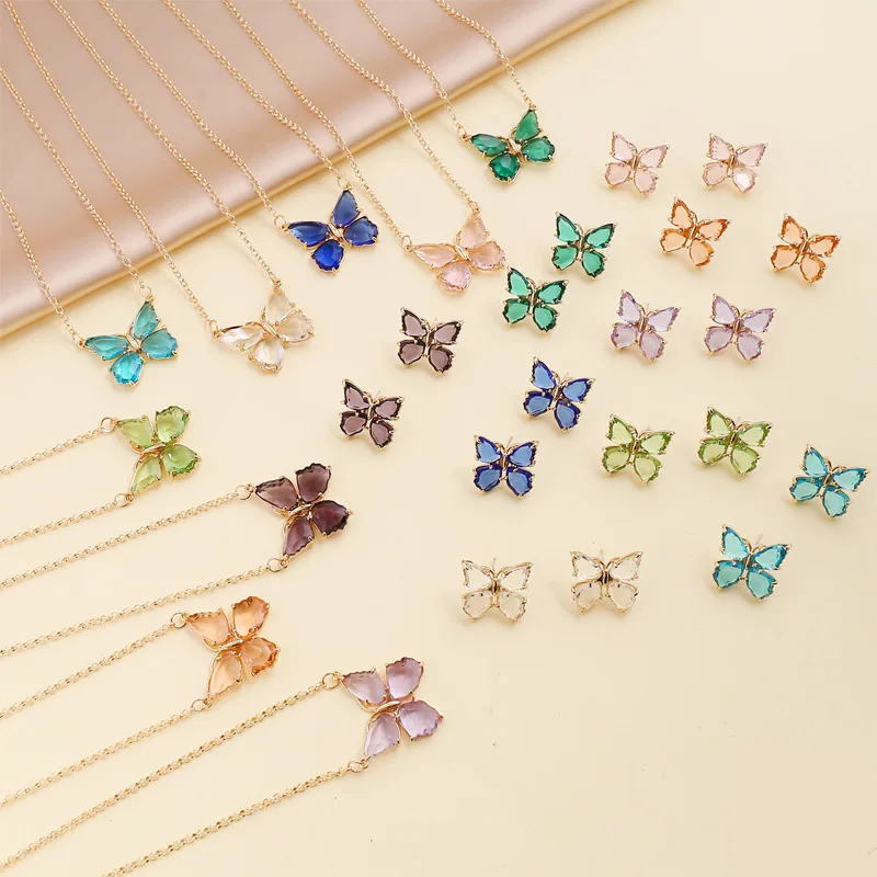 

New Product Jewelry Multicolor Zircon Butterfly Necklace Female Fashion Personality INSitem Decoration Chains Butterfly Jewelry