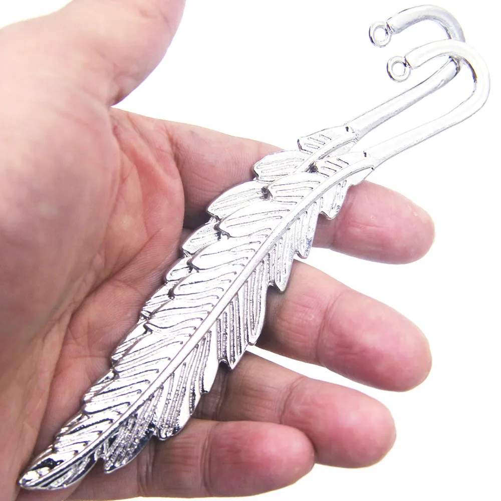 Bookmarks Feather Leaf Shape Silver Tone For Book Reading Crafts DIY Findings 143mm