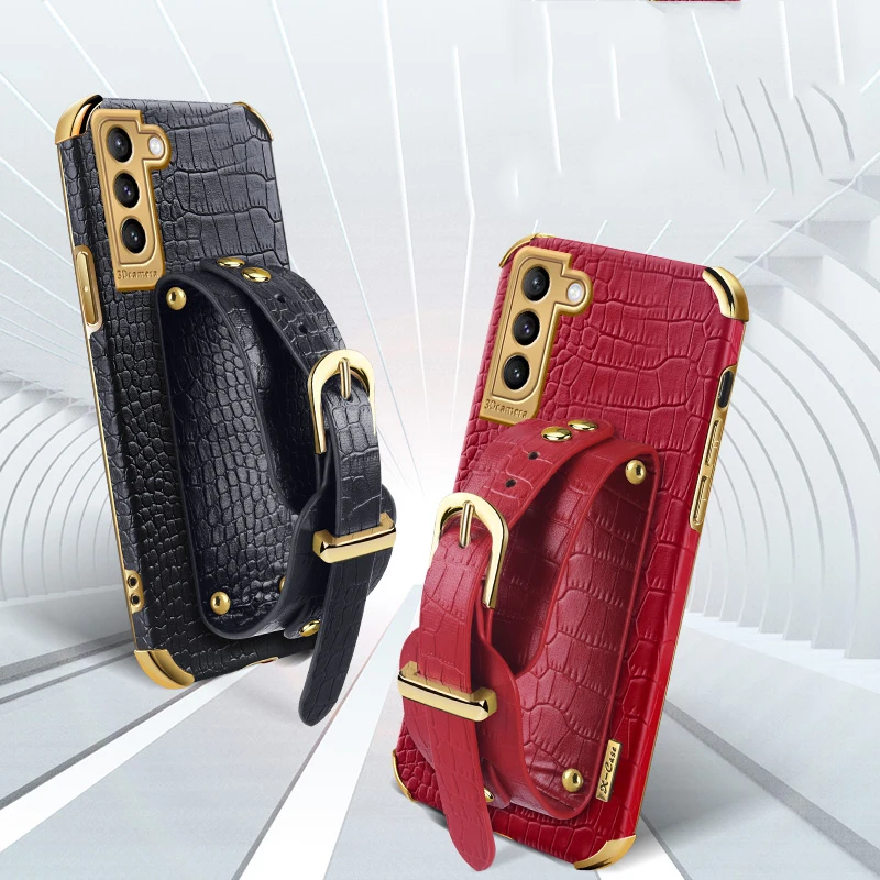 

Crocodile skin pattern Case For Samsung Galaxy A 72 52 32 Note20 leather phone case For Galaxy S 21 20 Plus Ultra With Wristband