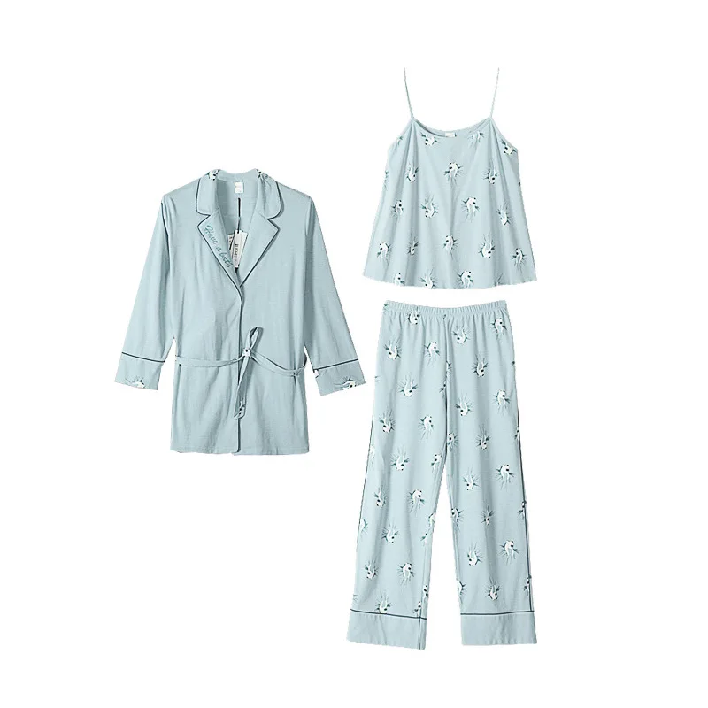 Women's Three-piece Suit Cotton Sleepwear Spring Autumn Home Leisure Nightgown Pajamas Sets Women's Winter Clothing Pyjamas