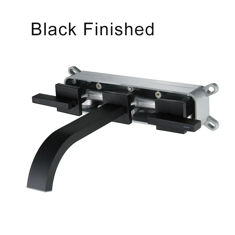 Black Finished Настенные со встроенным ящиком смесители для раковины черные краны для раковины для ванной комнаты хромированный смеситель кран латунные двойные ручки кран квадратный - Цвет: Black Finished