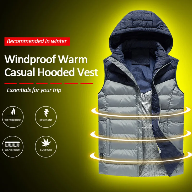 PARATAGO зимний теплый жилет для мужчин и женщин с USB подогревом съемный капюшоном