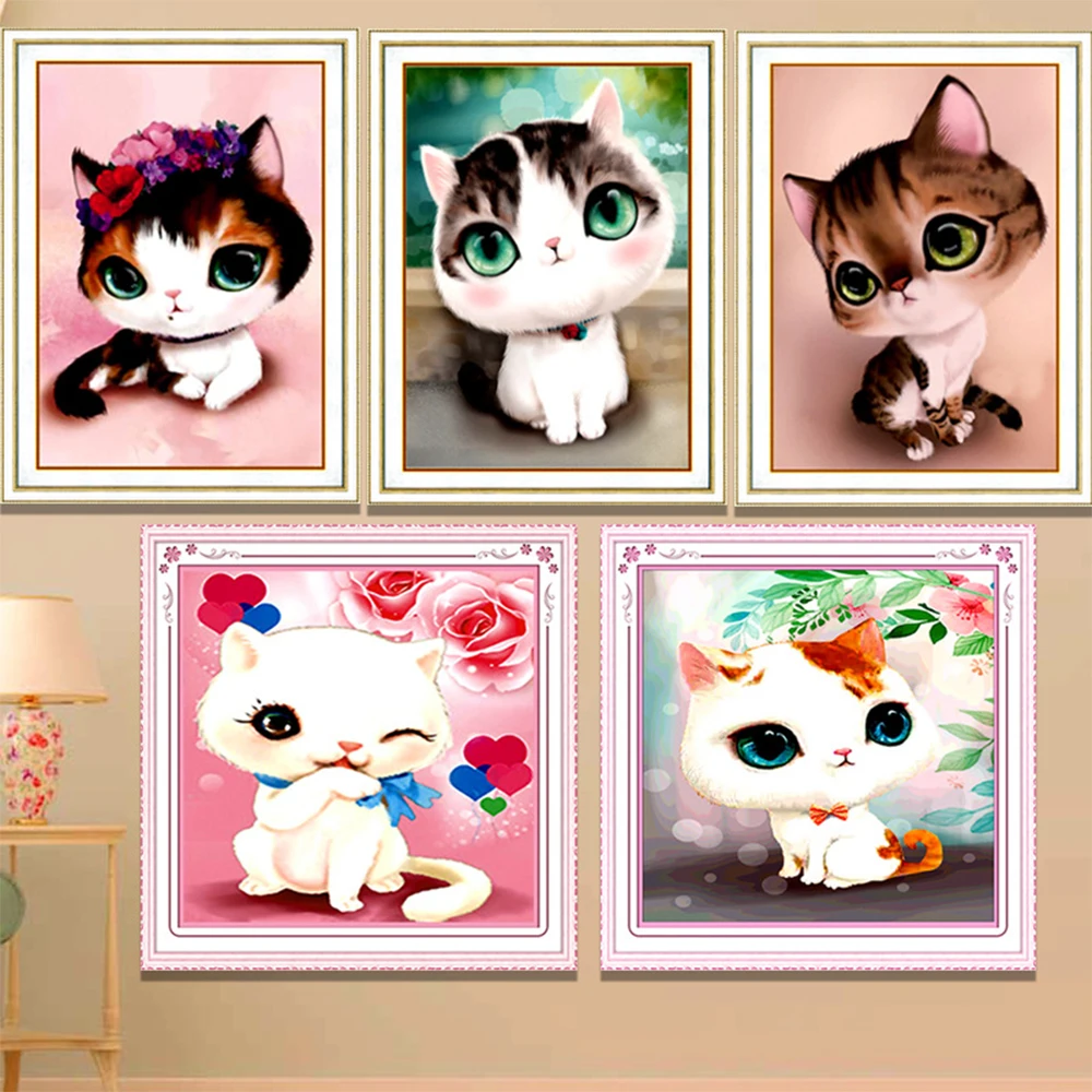

ABQ DIY Diamond Painting Lovely Cat Children's Room Manully Diamond Sticking Cute Kitty Diamond Painting for Living Room