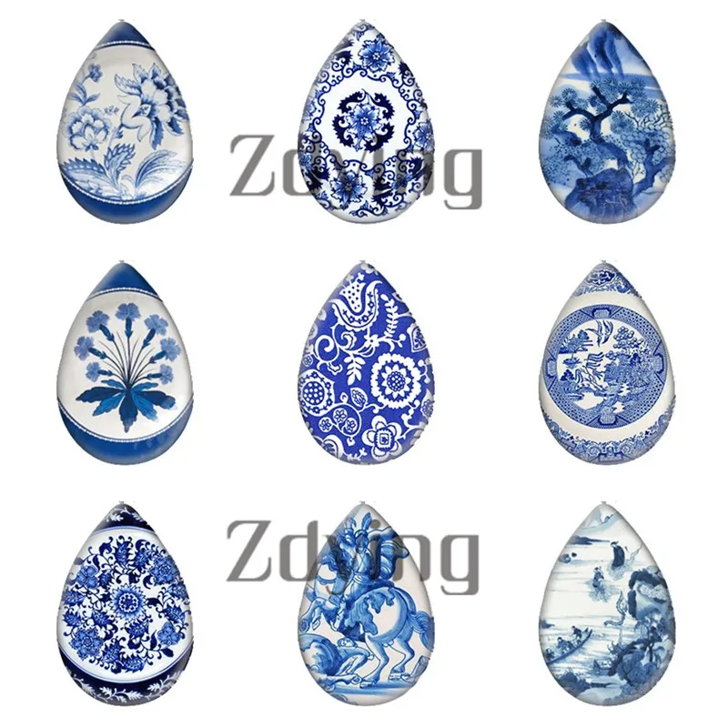 5 шт./лот классический этнический сине-белый фарфоровый узор стеклянный кабошон с
