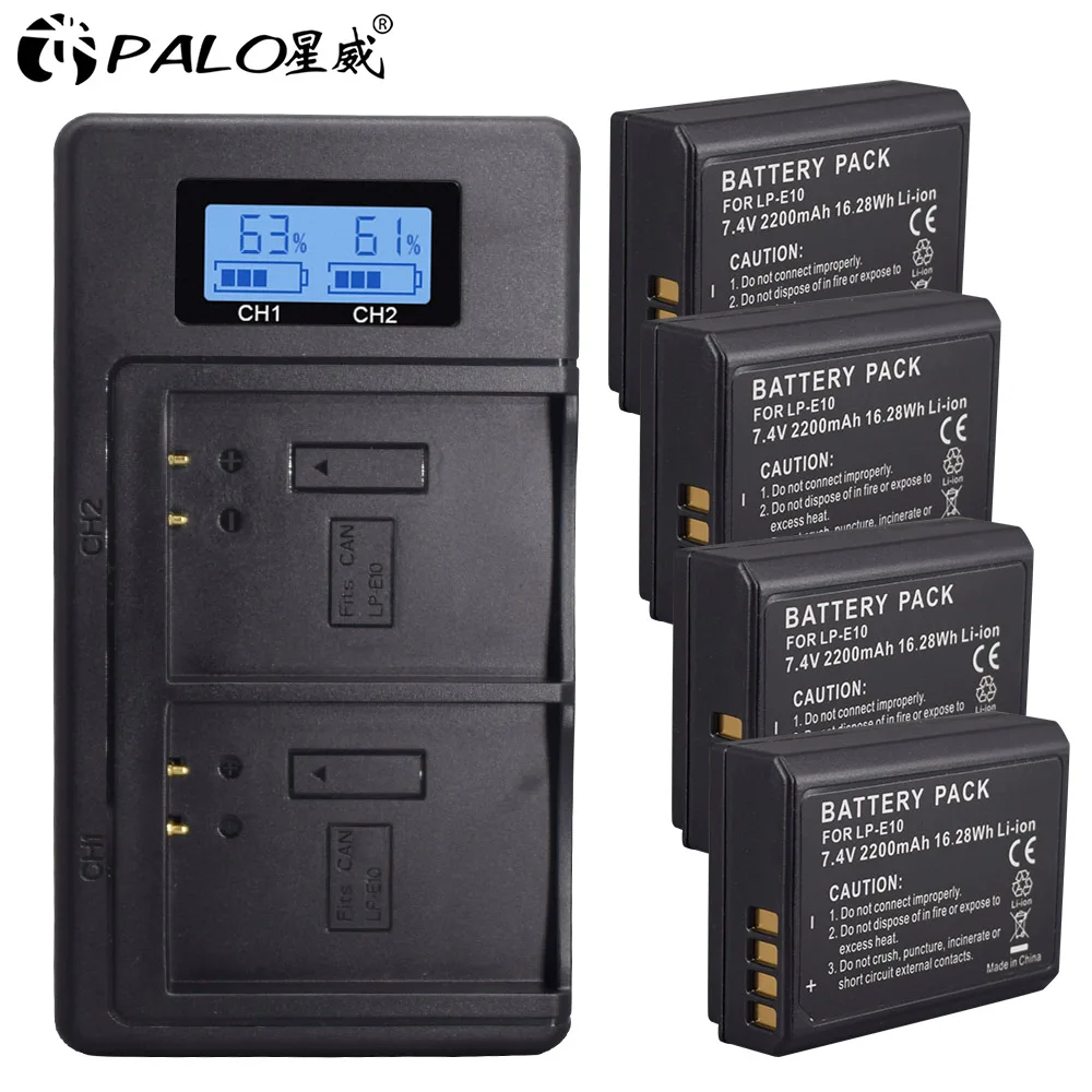 PALO 1-4 года шт. LP-E10 Камера Батарея + ЖК-дисплей USB Dual Зарядное устройство Замена LP E10