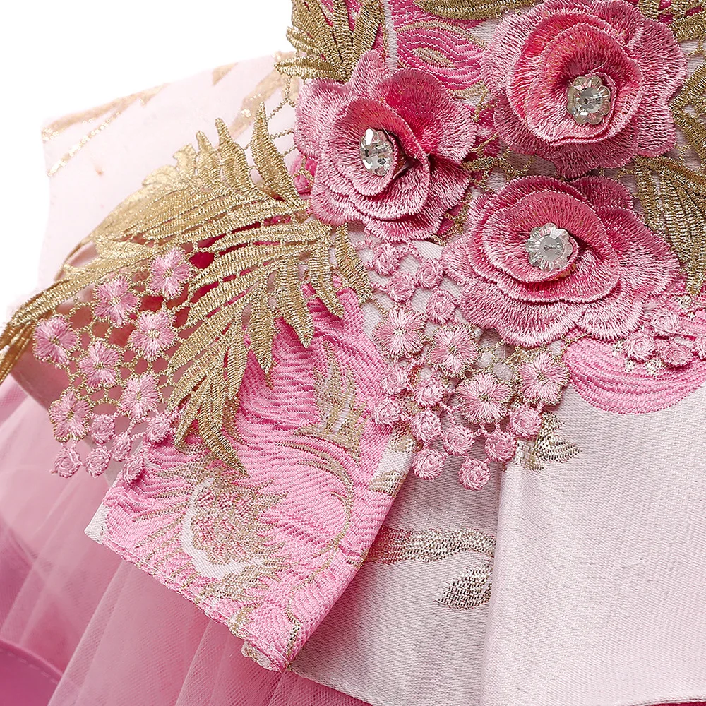 Детское платье без рукавов Ретро стиль с вышивкой многослойной юбкой для девочек