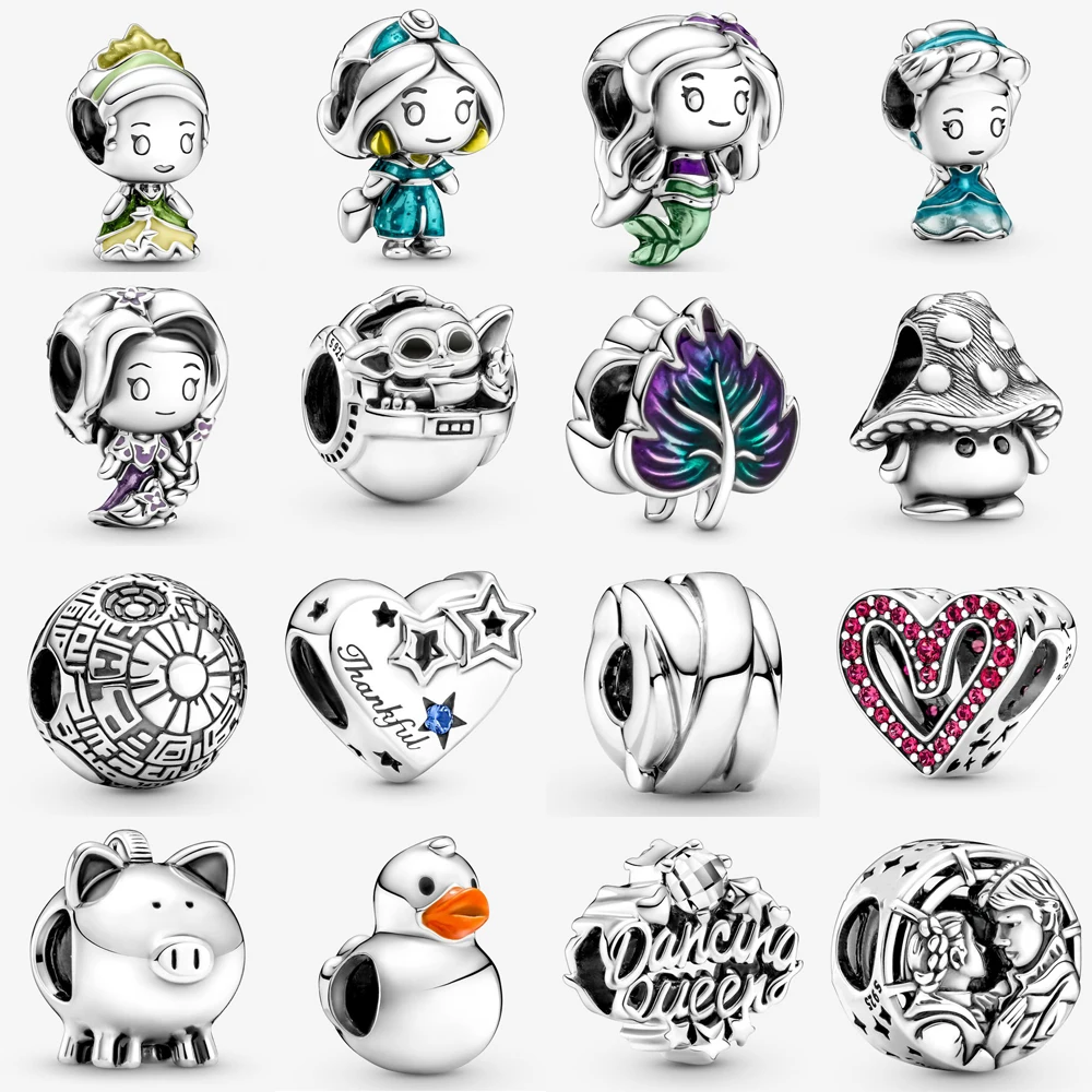

New Style Cartoon Character 925 Silver Green Leaf Charm Fit pandora Bracelet Heart Charm Rubber Duck Bead DIY Jewelry
