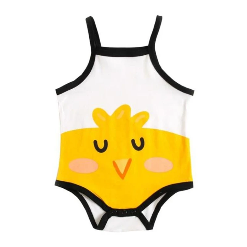 

D7WF Baby Sleeveless Romper Cartoon Animal Print Sling Bodysuit Summer Cotton Jumpsuit 0-36Months Newborn Bag Fart Clothing