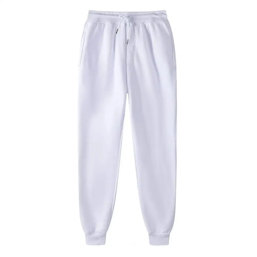 

Men Pants Solid Color Stylish Straight Unisex Pants Ankle-Length Elastic Waist Ankle Banded Thicken Sweatpants Sport Trousers
