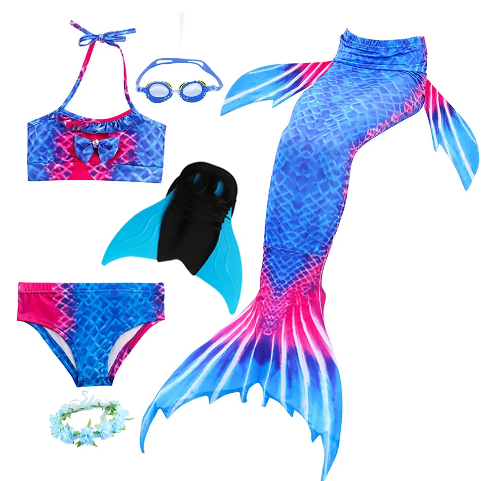 Little Girl Mermaid Swimsuit 4-piece Set 2021 Summer Kids Holiday Beach Vacation Costume Bikini Tail 3-12T | Детская одежда и