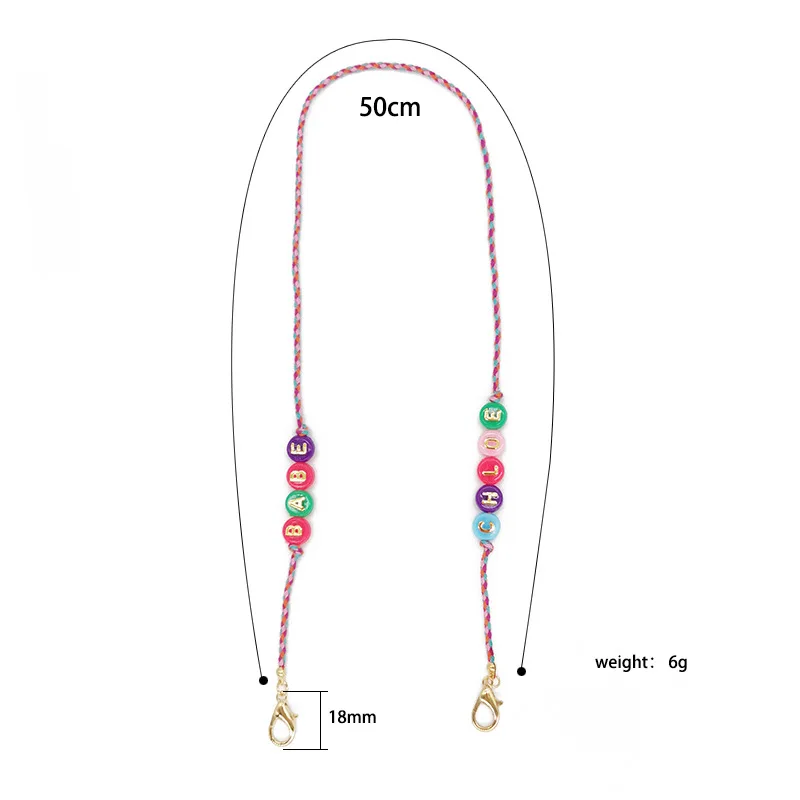 

Ethnic Style Hand-woven Cotton Rope Beaded English Letters Custom Glasses Chain Mask Anti-lost Rope Necklace