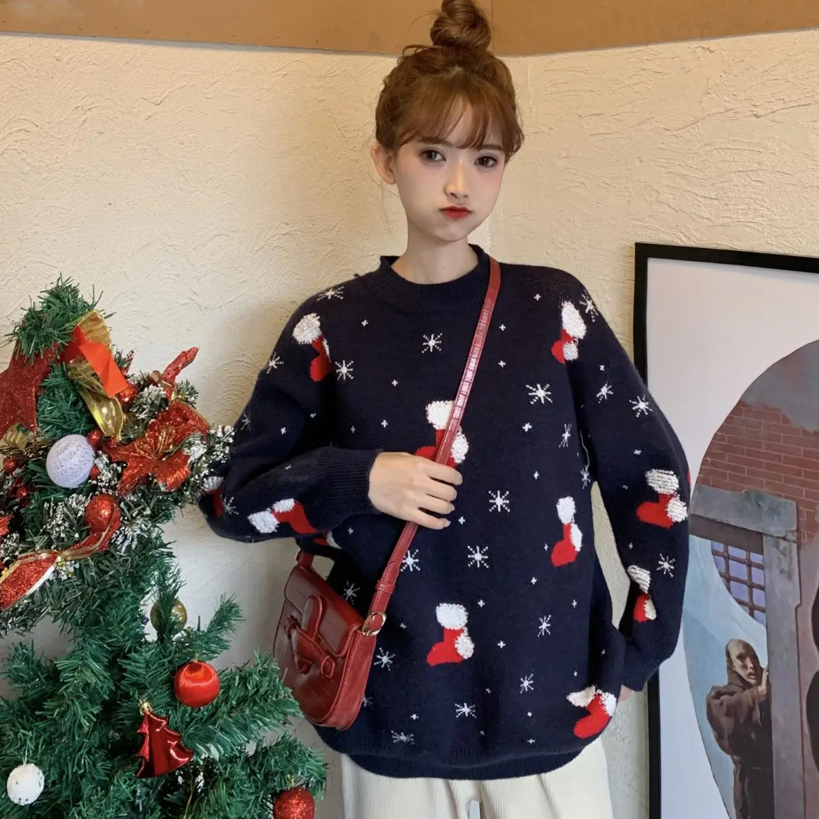 

Свитер женский Универсальный с круглым вырезом, Свободный Повседневный Топ с милым принтом, для осени и зимы