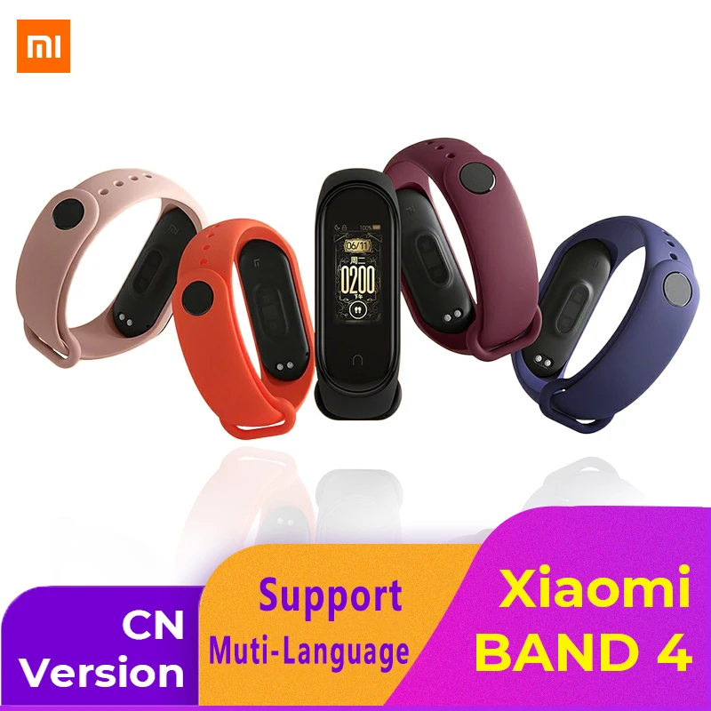 Новейший смарт цветной браслет Xiaomi Mi Band 4 фитнес Браслет С Пульсометром 135 мАч