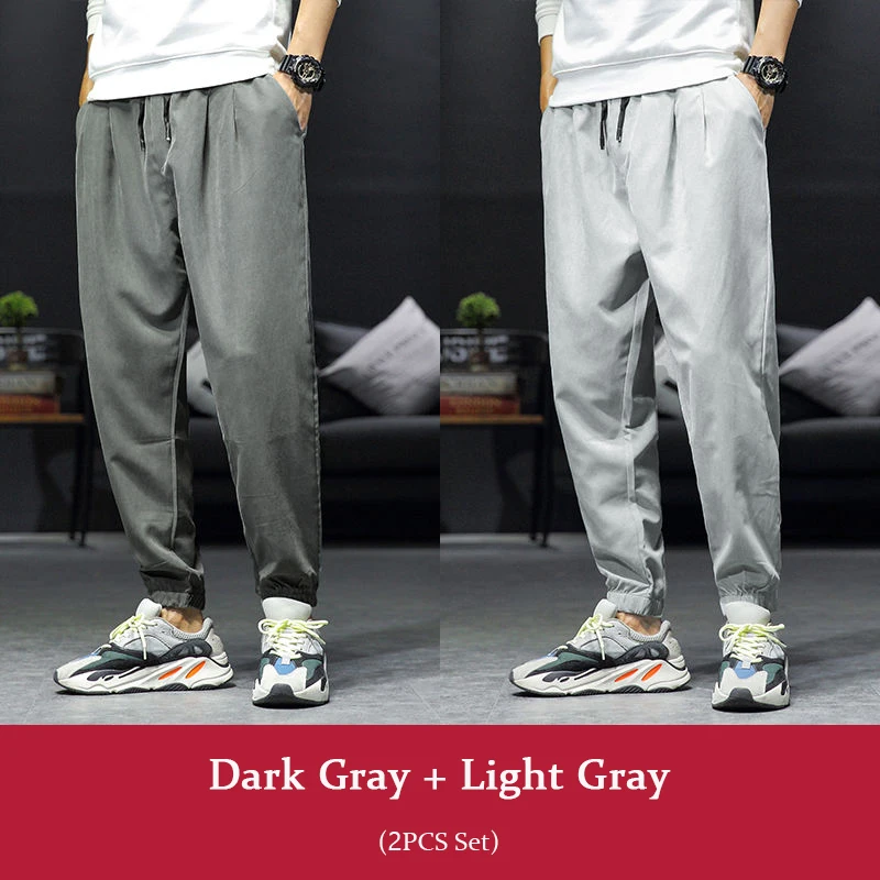 Dary gray Light gray 2 шт. свободные штаны-шаровары для мужчин s Jooggers белые осенние брюки карго по щиколотку повседневные мужские мешковатые спортивные штаны трек - Цвет: Dary gray Light gray