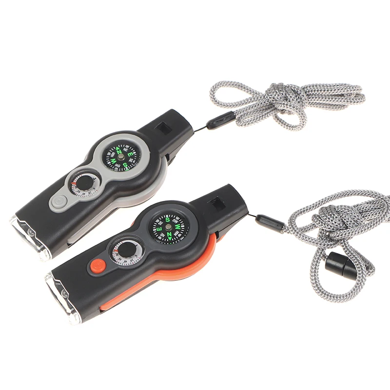 1 Pc 7 in1 Outdoor Survival Whistle Keychain Compass Magnifier LED light Thermometer | Спорт и развлечения