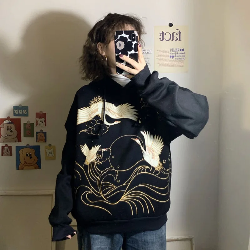 

ZOGAA Autumn Korean High Street Harajuku Long Sleeved Hoodies Loose Korea Oversized Fashion Hooded Japan Womens Streetwear Top