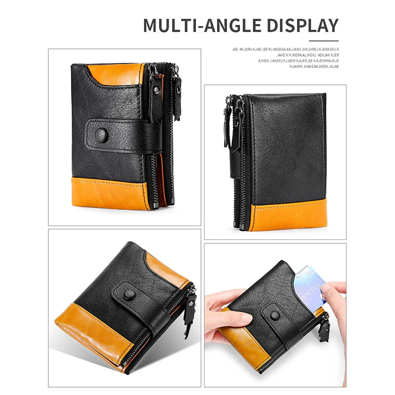 NEW Splice 100% Genuine Leather Men Wallet Coin Purse Small Mini Card Holder Double Zipper Portomonee Male Walet Pocket