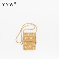 mini beige embroidery crossbody bag women weaving ladies straw bag wrapped beach bag summer vacation casual handmade shoulder