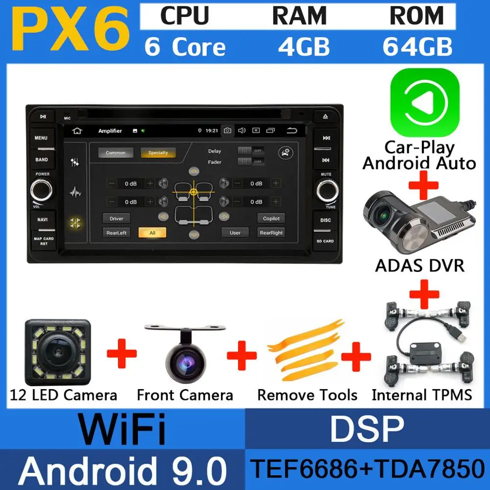 5 USB порт PX6/Восьмиядерный Android 9,0 автомобильный DVD для Toyota Kluger Allion Celica Yaris 2009 Alphard Land Cruiser 100 4500 Автомагнитола - Цвет: PX6-Adas-Carplay-TMS