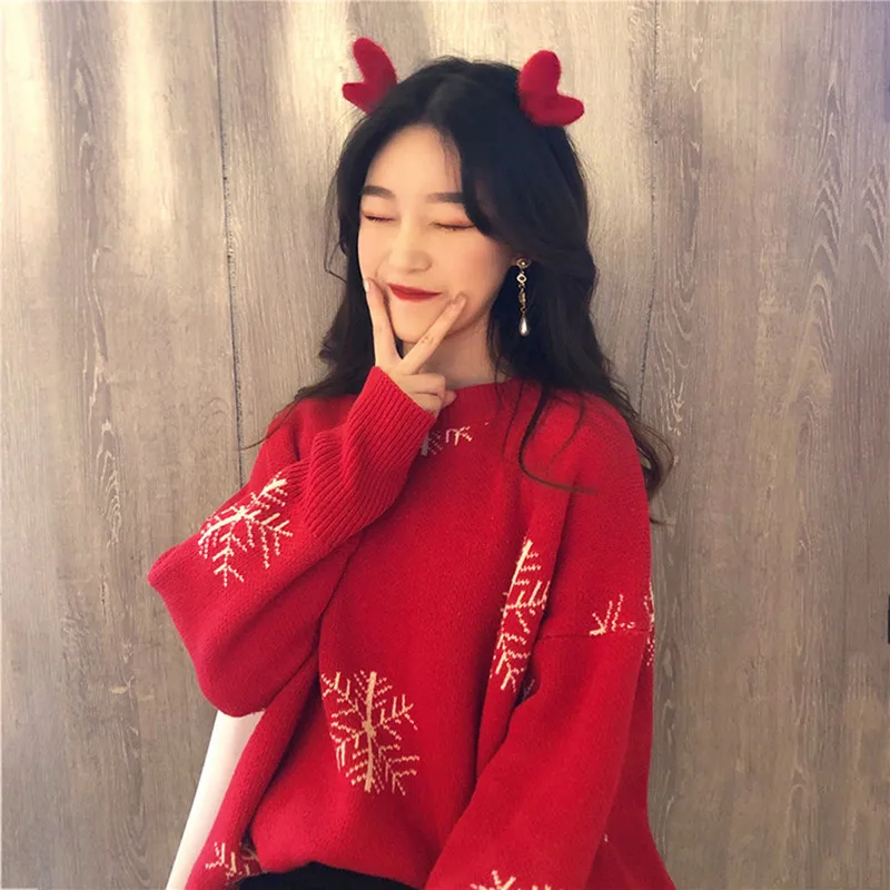 

2020 New Lazy Style Christmas Sweater Korean Style Cotton Women's Pullover Autumn And Winter New Version Of Wild Loose Sweater