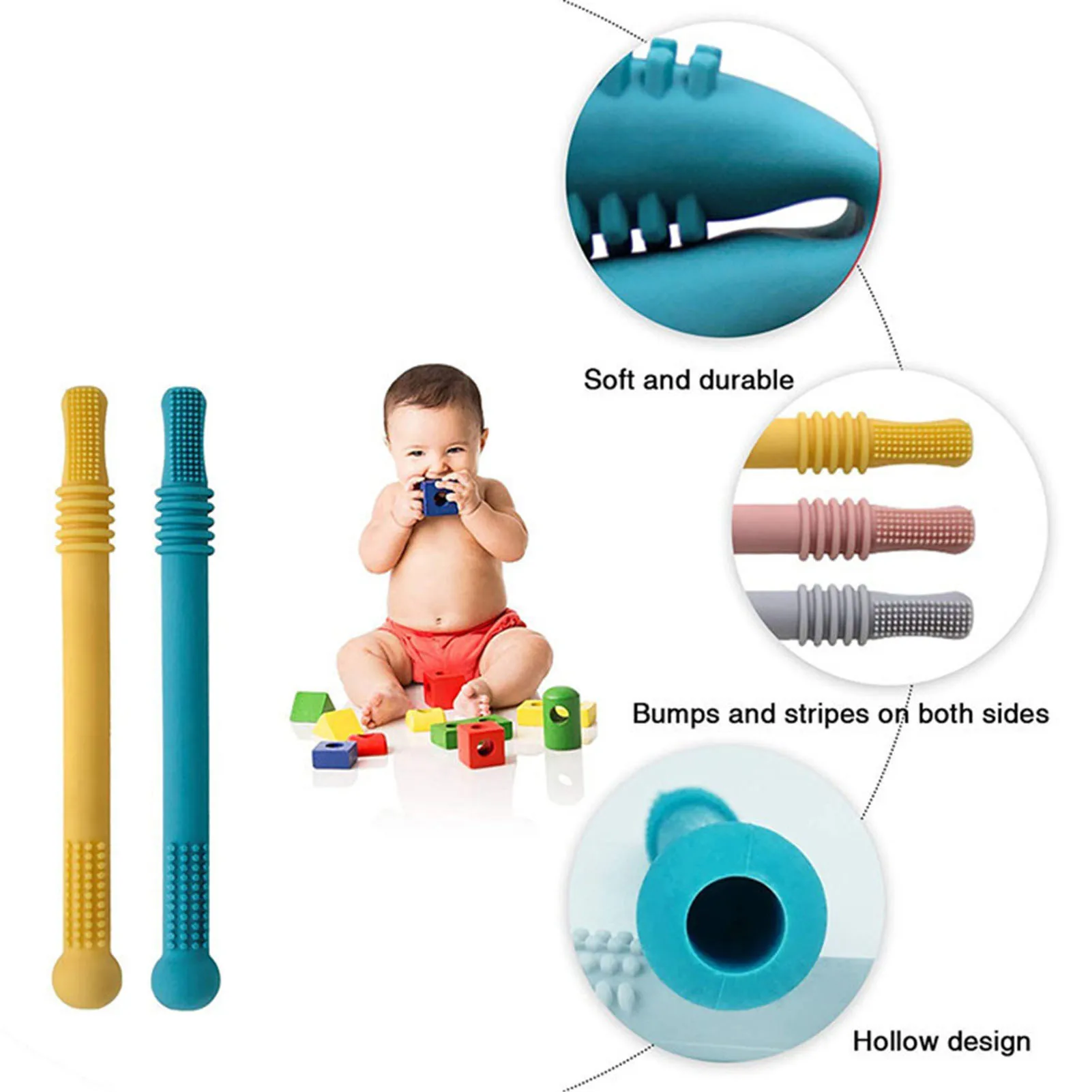 

New Baby Hollow Tube Teether Toy Infants Soother Nursing BPA Free Baby Teeth Sensory Chew Molar Stick Avoid Eat Finger Toy