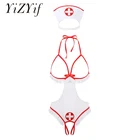 Женское фэнтезийное сексуальное нижнее белье для ролевых игр медсестер, женское нижнее белье с бретелькой на шее, трико с вырезами и завязками, боди с повязкой на голову