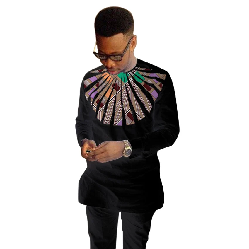 Африканские модные рубашки для мужчин Анкара наряд печати черный хлопок и воск