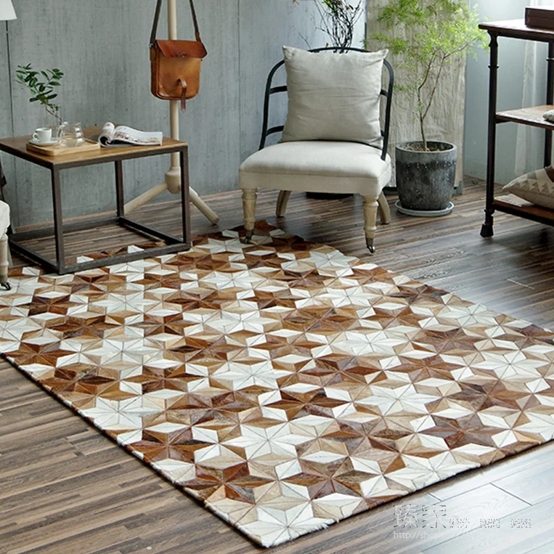 Genuine Cowhide Leather Patchwork Rug for Living Room Bedroom Extra Large Is 200*300cm Handmade 100% Natural Carpet | Дом и сад