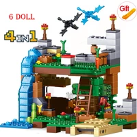 2022 new compatible my world minecraftinglys building blocks village city tree house waterfall warhorse bricks toys for children