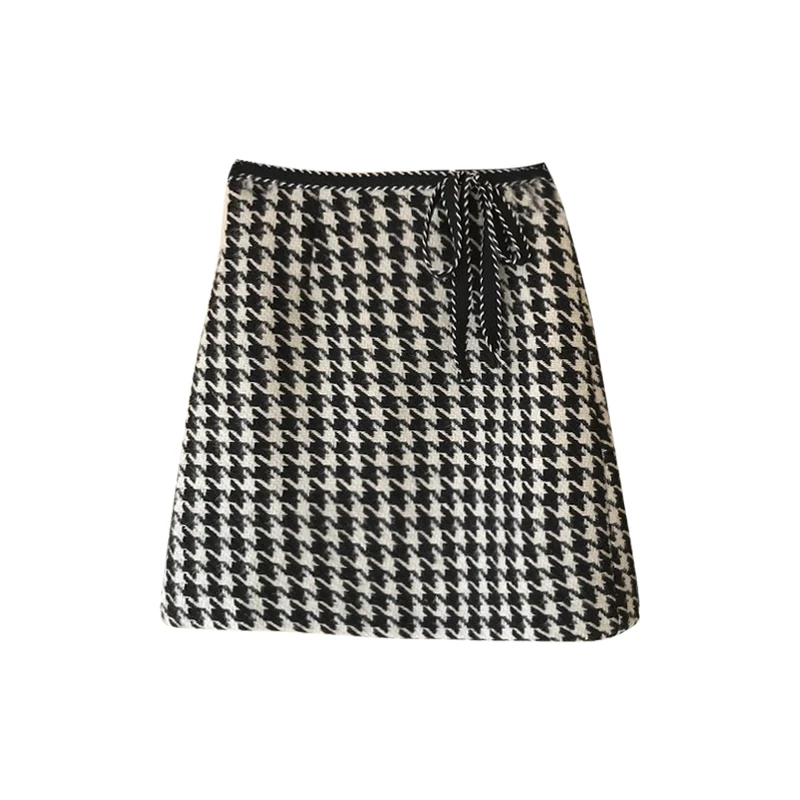 

2020 Autumn Winters Ins Plaid Bow Woolen Skirts Package Hip Mini Skirt Tall Waist Cultivate